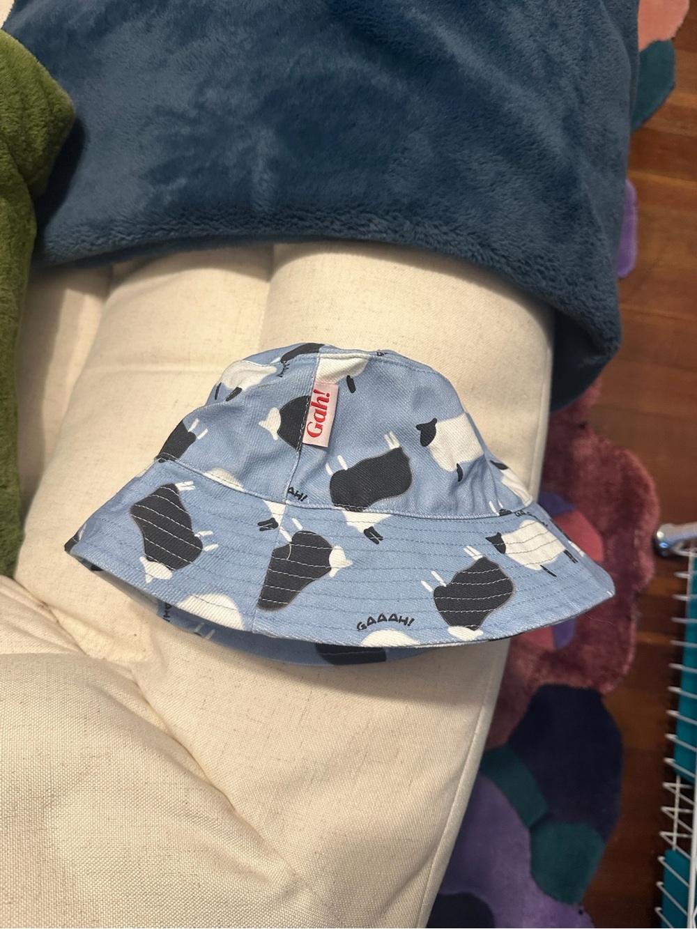 Blue  Bucket Hat with Sheep Print